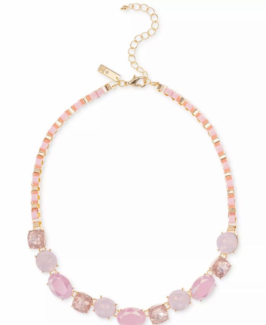 New * Inc International Concepts Gold-Tone Pink Stone Frontal Necklace, 17 + 3 Extender, Created For Macy'S Pink