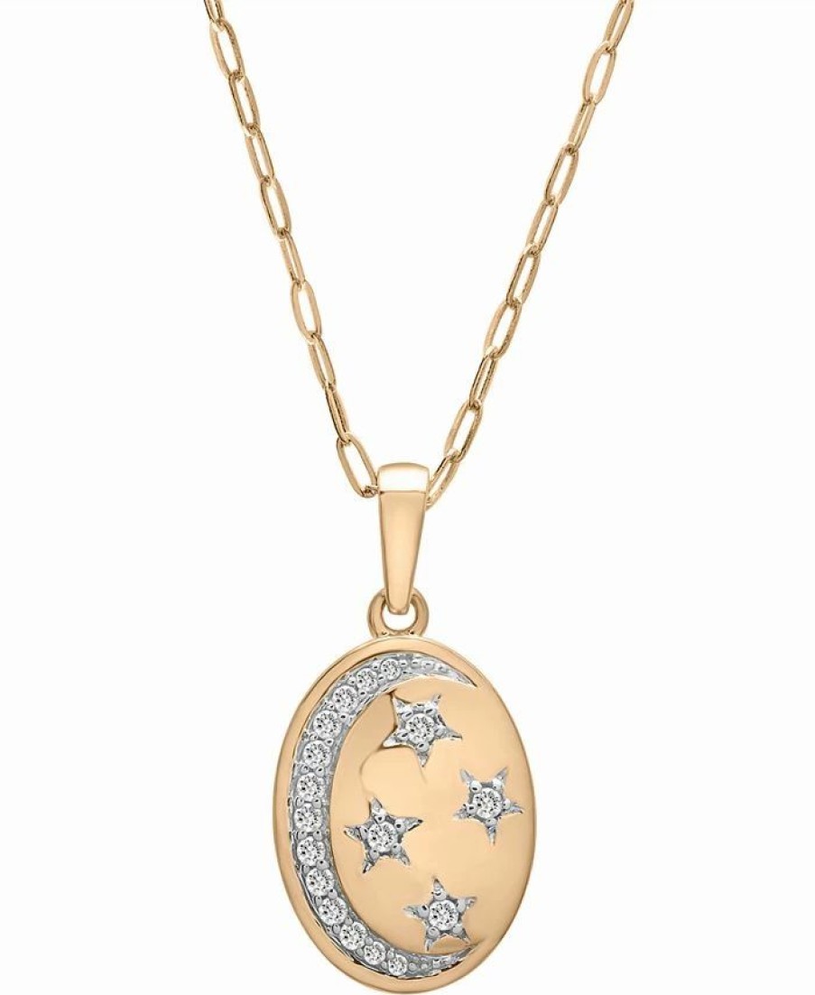 Online * Wrapped Diamond Moon & Stars Oval 18 Pendant Necklace (1/6 Ct. T.W.) In 14K Gold, Created For Macy'S Yellow Gold