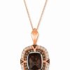 Wholesale * Le Vian Chocolate Quartz (3-1/2 Ct. T.W.) & Diamond (3/4 Ct. T.W.) Double Halo Pendant Necklace In 14K Rose Gold, 18 + 2 Extender No Color