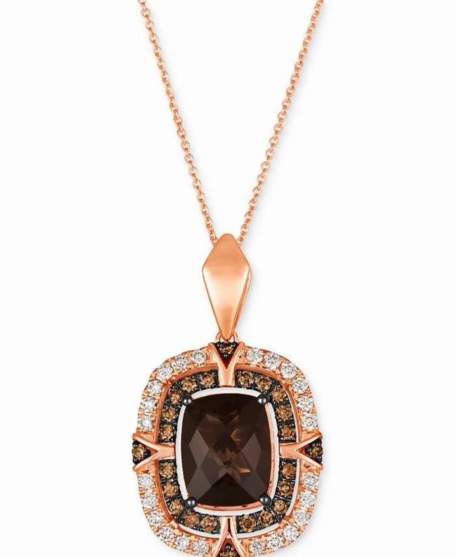 Wholesale * Le Vian Chocolate Quartz (3-1/2 Ct. T.W.) & Diamond (3/4 Ct. T.W.) Double Halo Pendant Necklace In 14K Rose Gold, 18 + 2 Extender No Color