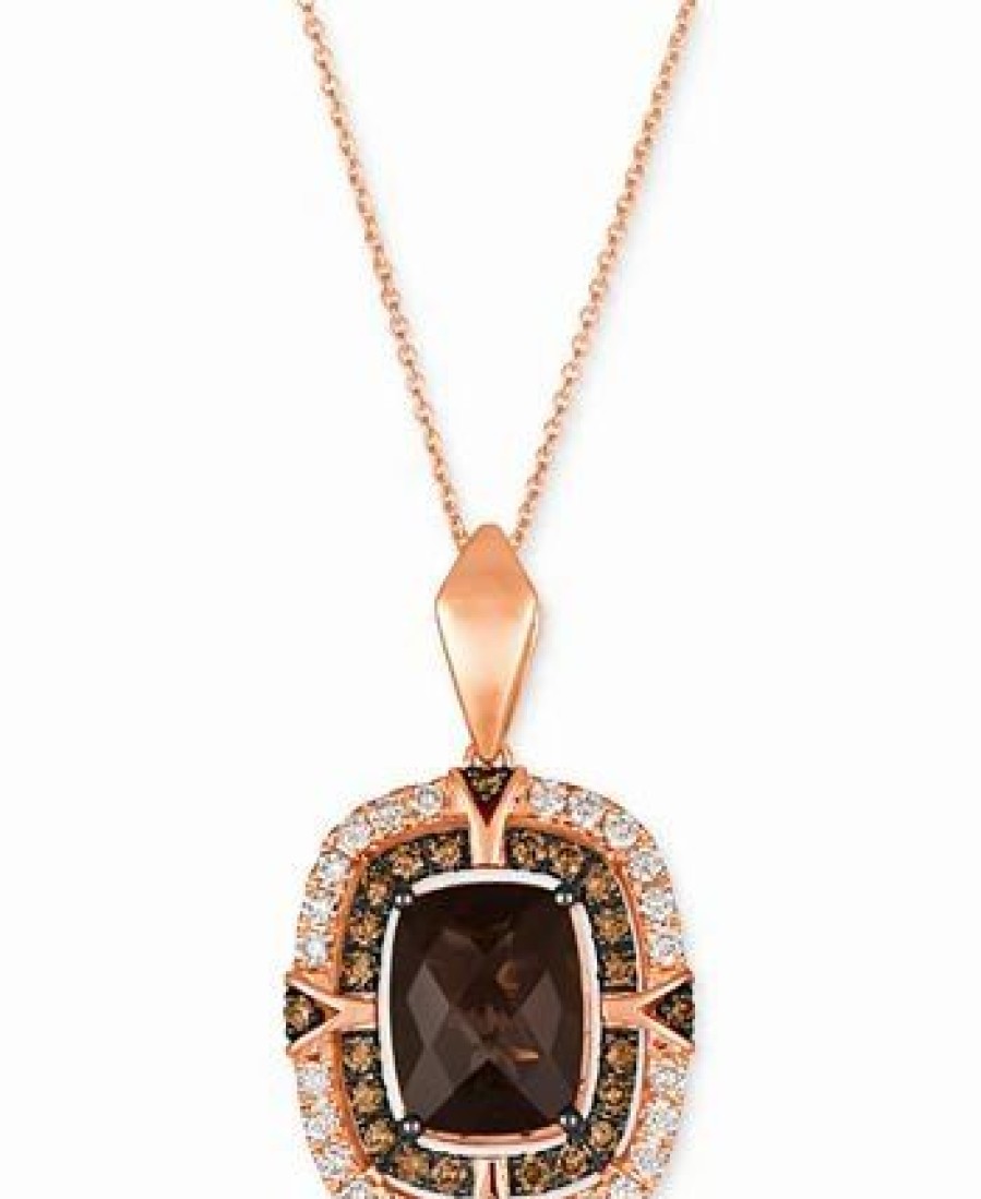 Wholesale * Le Vian Chocolate Quartz (3-1/2 Ct. T.W.) & Diamond (3/4 Ct. T.W.) Double Halo Pendant Necklace In 14K Rose Gold, 18 + 2 Extender No Color