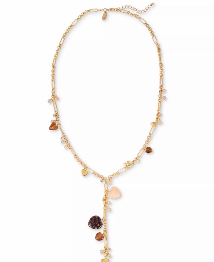 Clearance * Style & Co Gold-Tone Mixed Stone Bead & Heart Long Lariat Necklace, 28 + 3 Extender, Created For Macy'S Brown