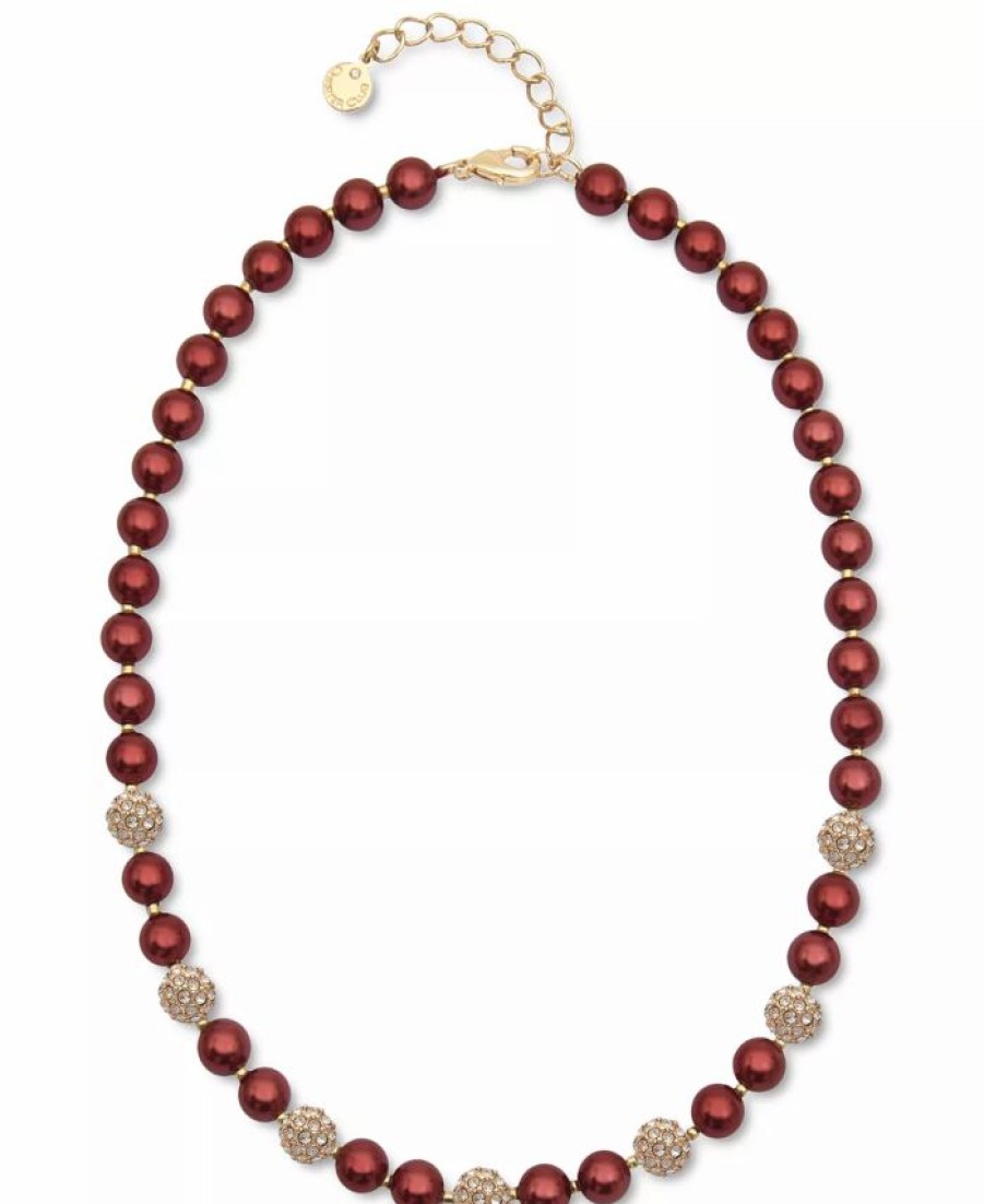 Wholesale * Charter Club Gold-Tone Pave Fireball & Imitation Pearl Collar Necklace, 17 + 2 Extender, Created For Macy'S Red