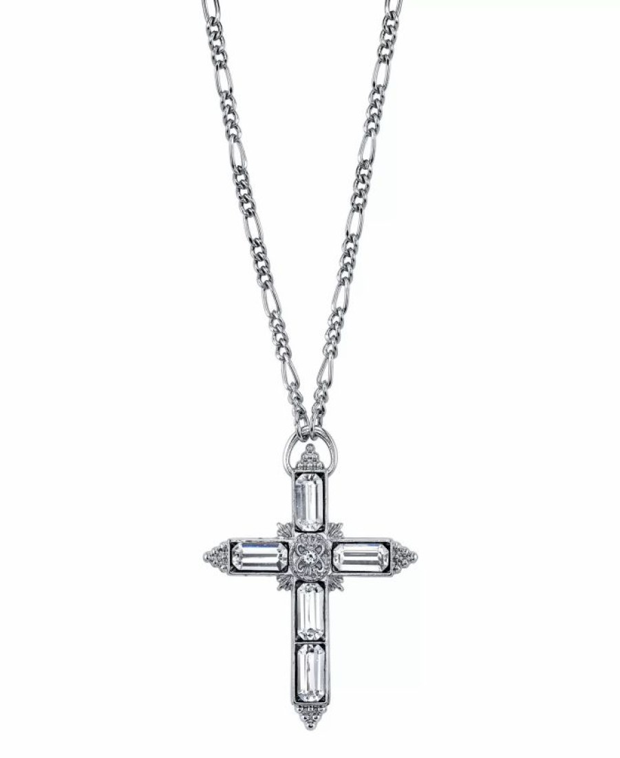 Wholesale * 2028 Silver Tone Large Crystal Cross Pendant Necklace 28 White