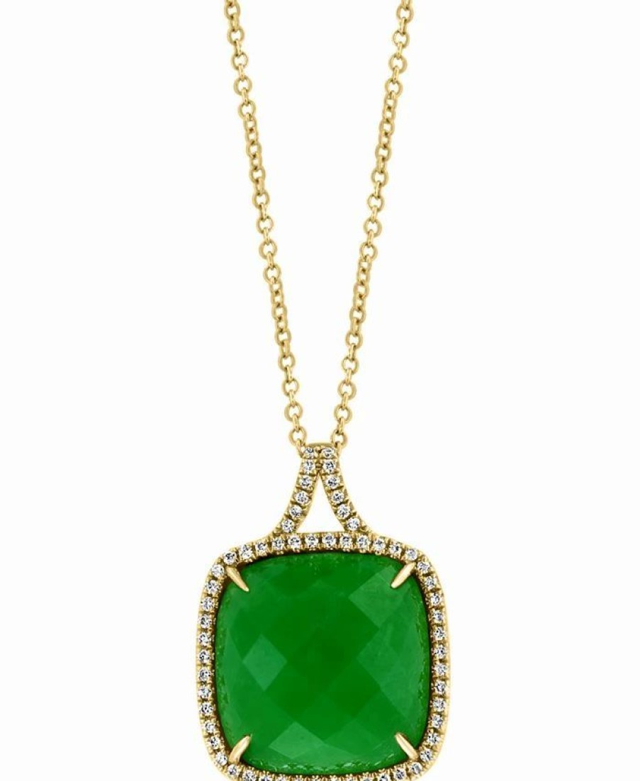 Online * Effy Collection Dyed Green Jade & Diamond (1/4 Ct. T.W.) 18 Pendant Necklace In 14K Gold 14K Yellow Gold