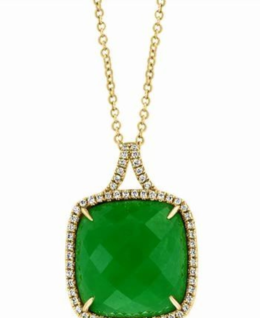 Online * Effy Collection Dyed Green Jade & Diamond (1/4 Ct. T.W.) 18 Pendant Necklace In 14K Gold 14K Yellow Gold