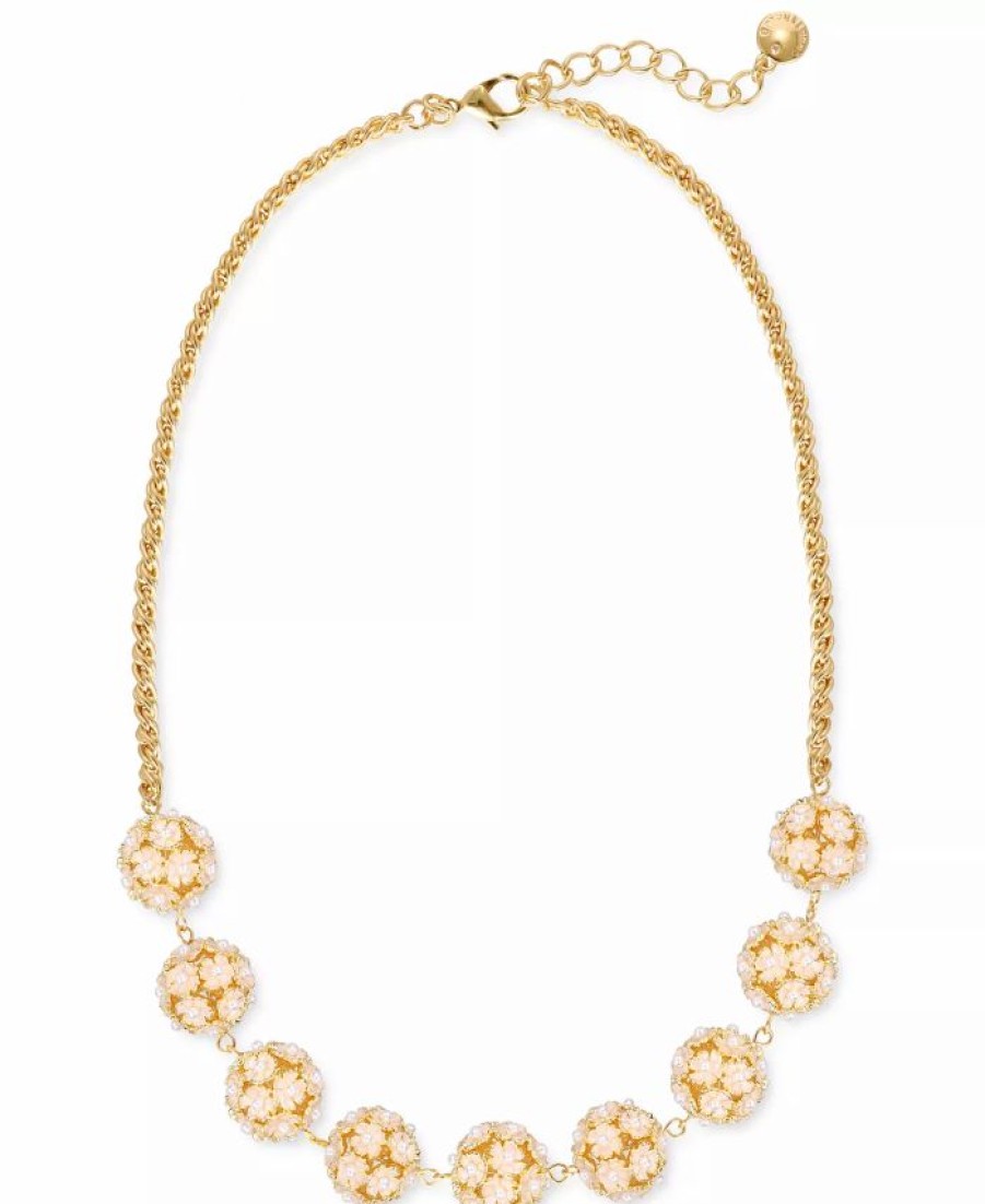 Hot * Charter Club Gold-Tone Imitation Pearl Flower Cluster Statement Necklace, 18 + 2 Extender, Created For Macy'S Gold