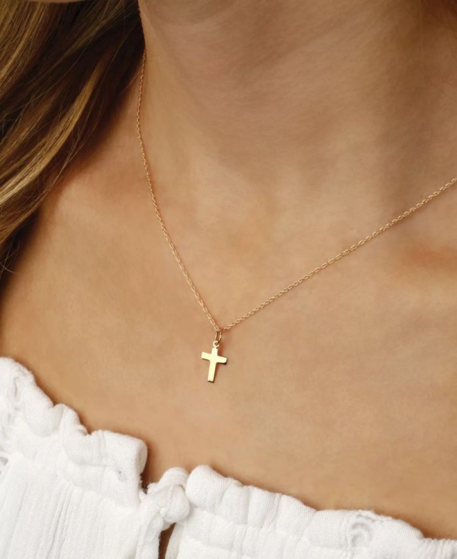 Clearance * Macy'S Flat Cross Necklace Set In 14K Gold Gold