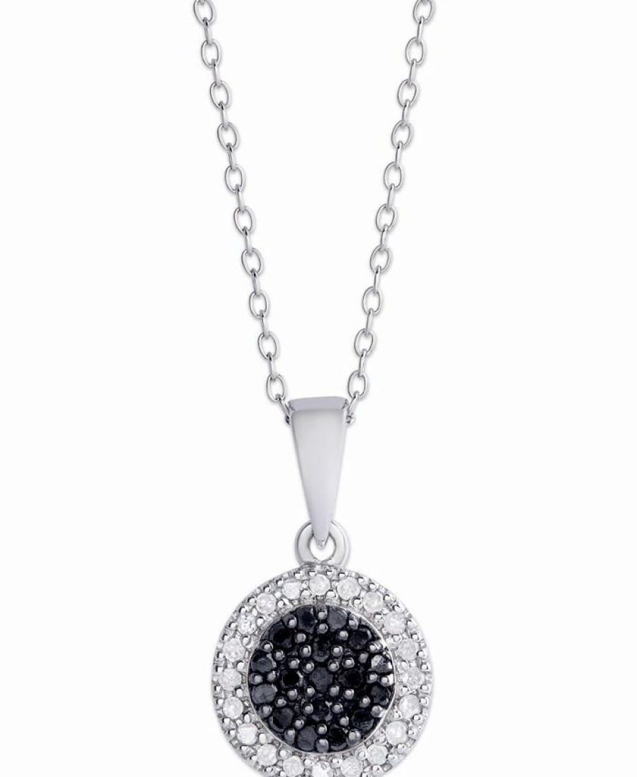 Wholesale * Macy'S Black And White Diamond 1/4 Ct. T.W. Round Pendant Necklace In Sterling Silver Silver