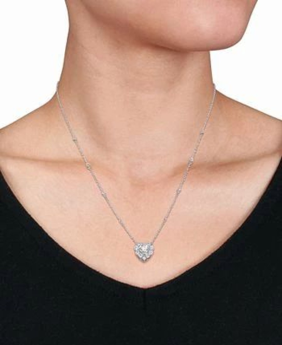 Clearance * Macy'S Lab-Created Moissanite Heart Halo 18 Pendant Necklace (2 Ct. T.W.) In Sterling Silver Moissanite