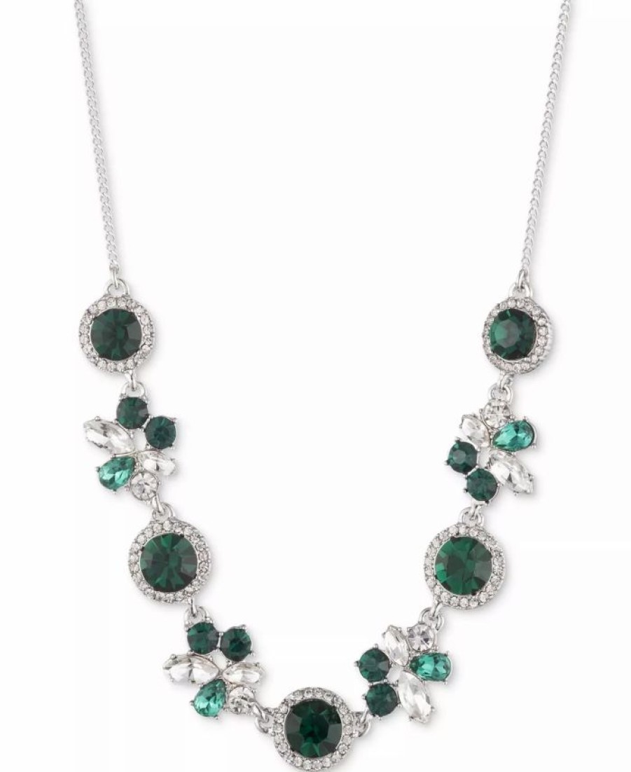 Wholesale * Givenchy Old-Tone Mixed Crystal Halo & Cluster Statement Necklace, 16 + 3 Extender Green