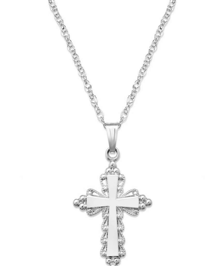 Best * Macy'S Sterling Silver Necklace, Ornate Edge Cross Pendant No Color