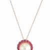 New * Macy'S Cultured Freshwater Pearl (9Mm) & Ruby (3/4 Ct. T.W.) Halo 18 Pendant Necklace In 14K Rose Gold Gold