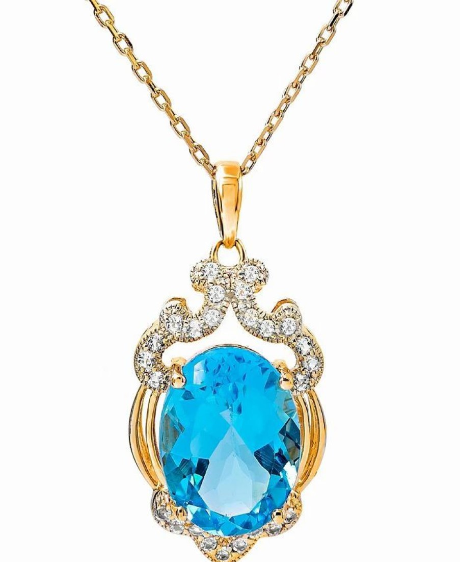 Online * Macy'S Blue Topaz (7 Ct. T.W) Pendant Necklace In 14K Gold Plated Sterling Silver Blue