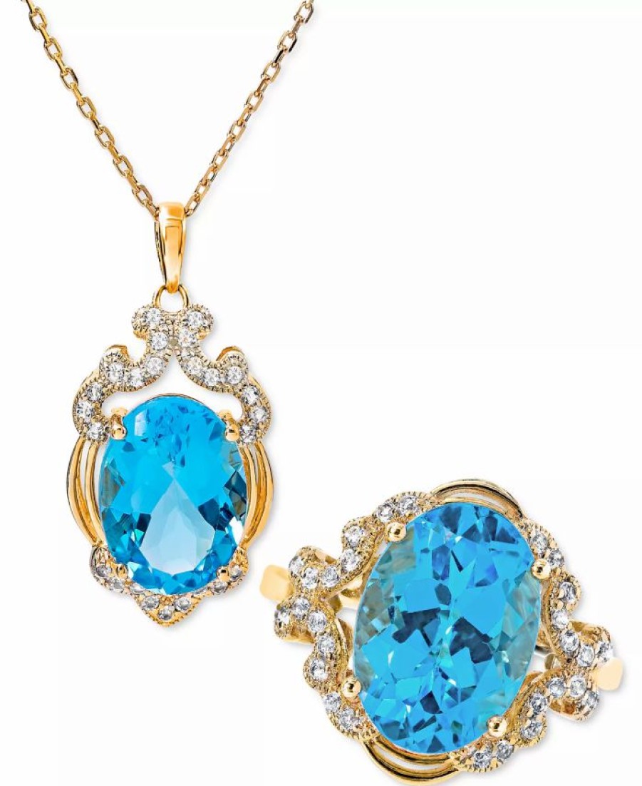 Online * Macy'S Blue Topaz (7 Ct. T.W) Pendant Necklace In 14K Gold Plated Sterling Silver Blue