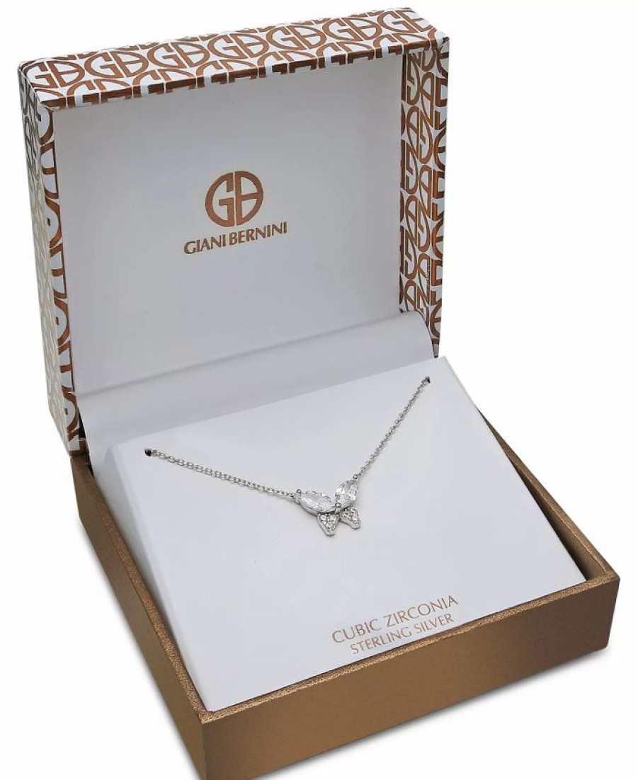 Online * Giani Bernini Cubic Zirconia Butterfly 18 Pendant Necklace In Sterling Silver, Created For Macy'S Silver