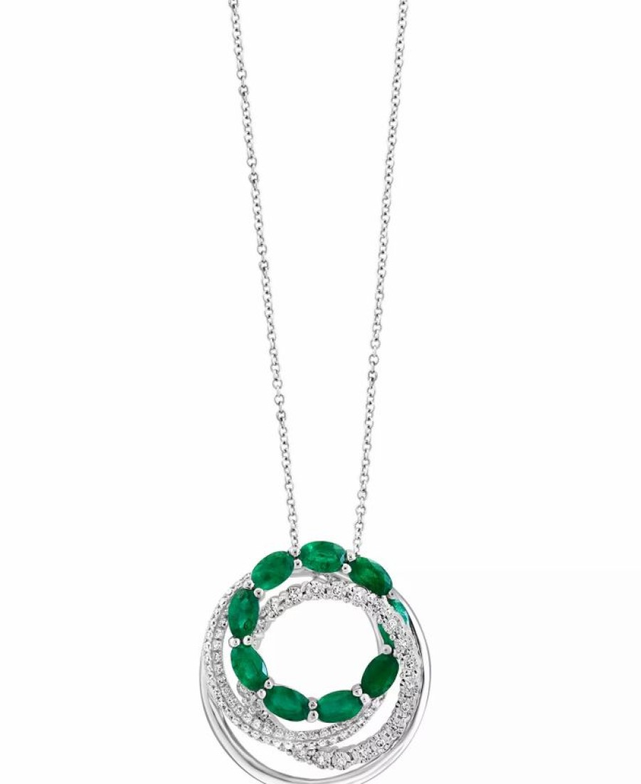 Best * Effy Collection Emerald (2-1/8 Ct. T.W.) & Diamond (1/3 Ct. T.W.) Multi-Ring 18 Pendant Necklace In 14K White Gold Emerald