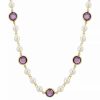 Best * 2028 Gold-Tone Imitation Pearl With Purple Channels 16 Adjustable Necklace Purple