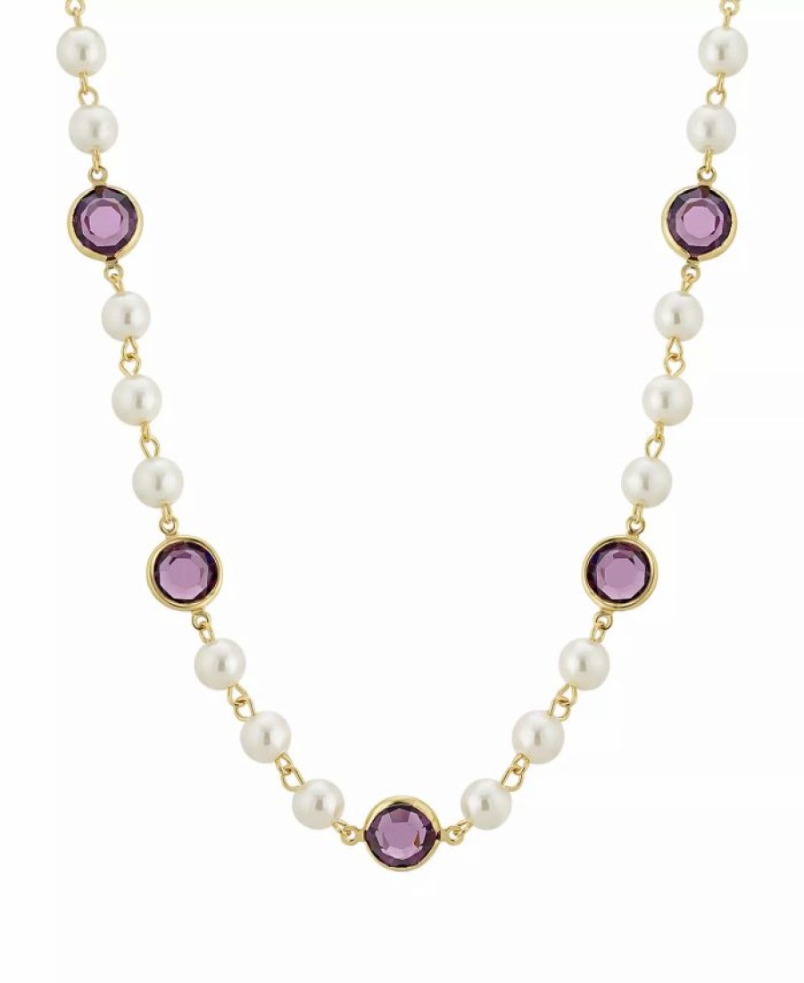 Best * 2028 Gold-Tone Imitation Pearl With Purple Channels 16 Adjustable Necklace Purple