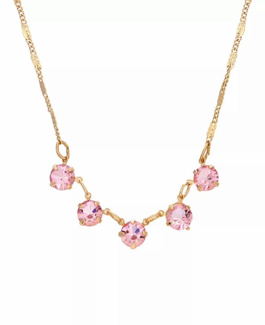 Clearance * 2028 Gold-Tone Petite Pink Stone Necklace Pink