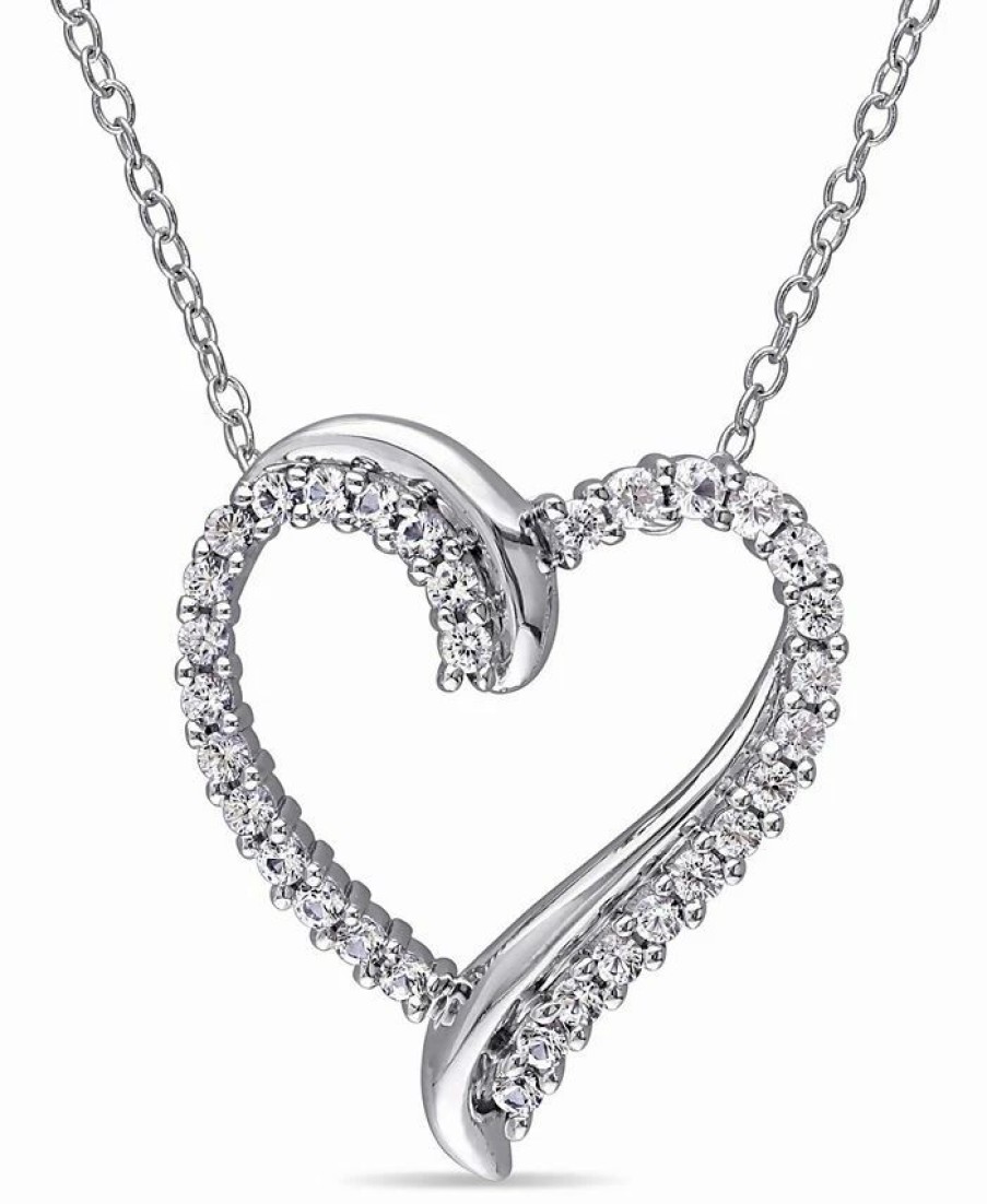 Best * Macy'S Created White Sapphire (3/4 Ct. T.W.) Sterling Silver, Heart Necklace White