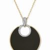 New * Effy Collection Onyx & Diamond (1/6 Ct. T.W.) Disc 18 Pendant Necklace In 14K Gold 14K Yellow Gold