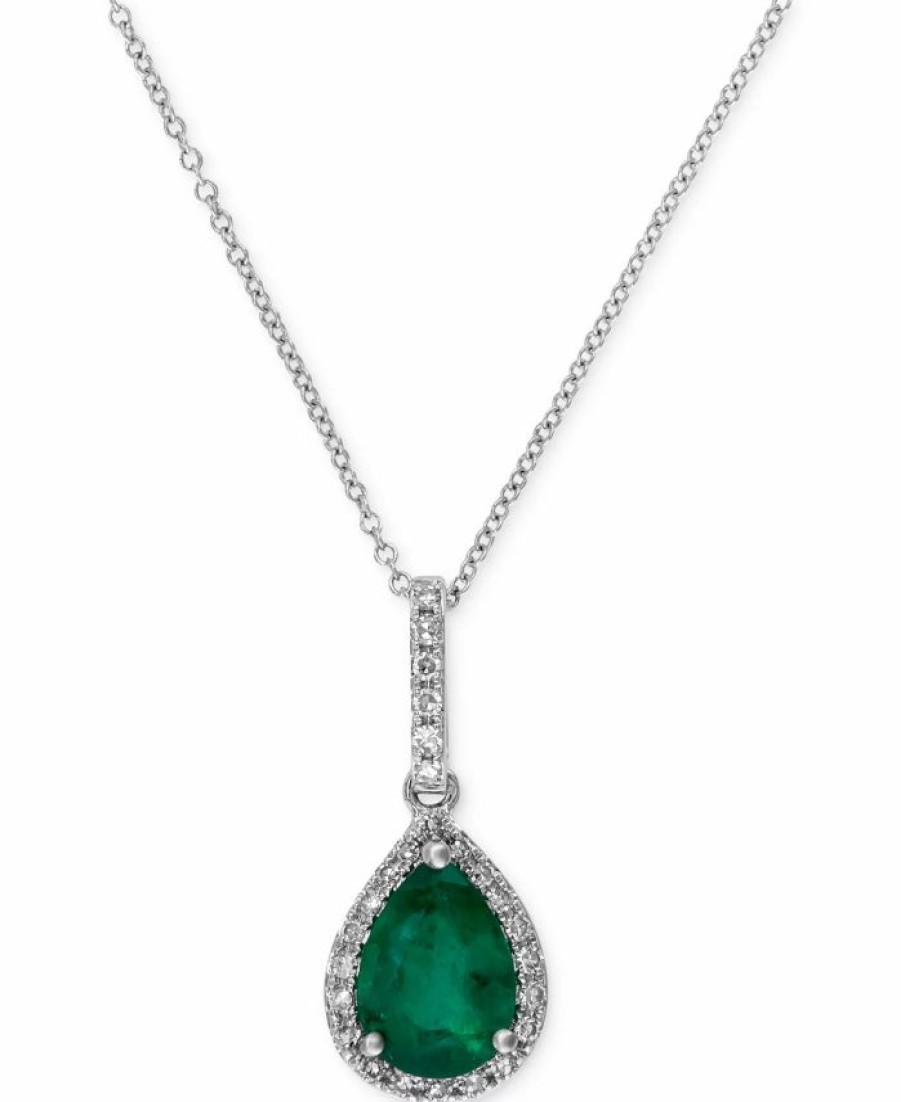 Best * Effy Collection Brasilica By Effy Emerald (9/10 Ct. T.W.) And Diamond (1/8 Ct. T.W.) Drop Pendant In 14K White Gold, Created For Macy'S No Color