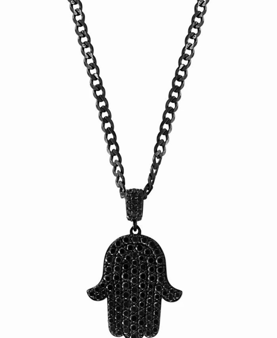 Online * Effy Collection Men'S Black Spinel Hamsa Hand 24 Pendant Necklace In Black Pvd-Plated Sterling Silver Black