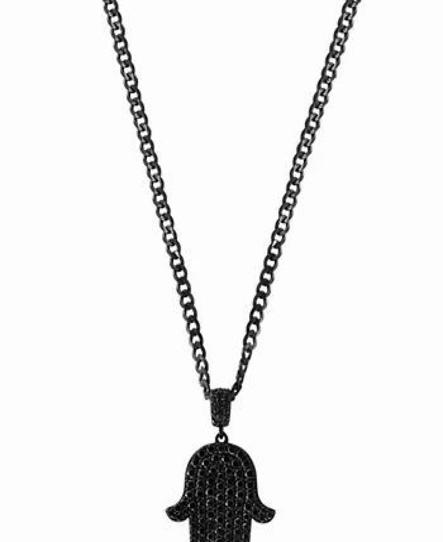 Online * Effy Collection Men'S Black Spinel Hamsa Hand 24 Pendant Necklace In Black Pvd-Plated Sterling Silver Black