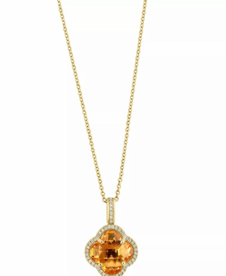 Best * Effy Collection Citrine (5-1/6 Ct.T.W.) & Diamond (1/10 Ct. T.W.) Clover 18 Pendant Necklace In 14K Gold Citrine