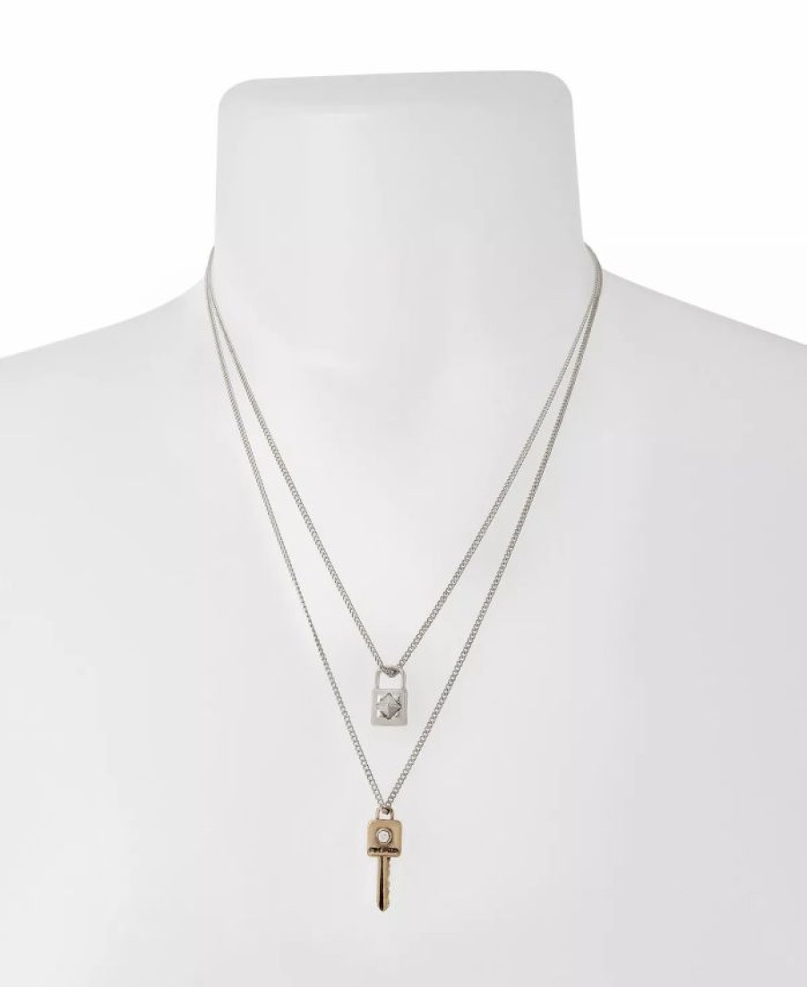 Clearance * Steve Madden Padlock Key Layered Necklace Crystal