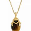 Wholesale * 2028 14K Gold Plated Semi Precious Tigers Eye Egg Pendant Necklace Brown