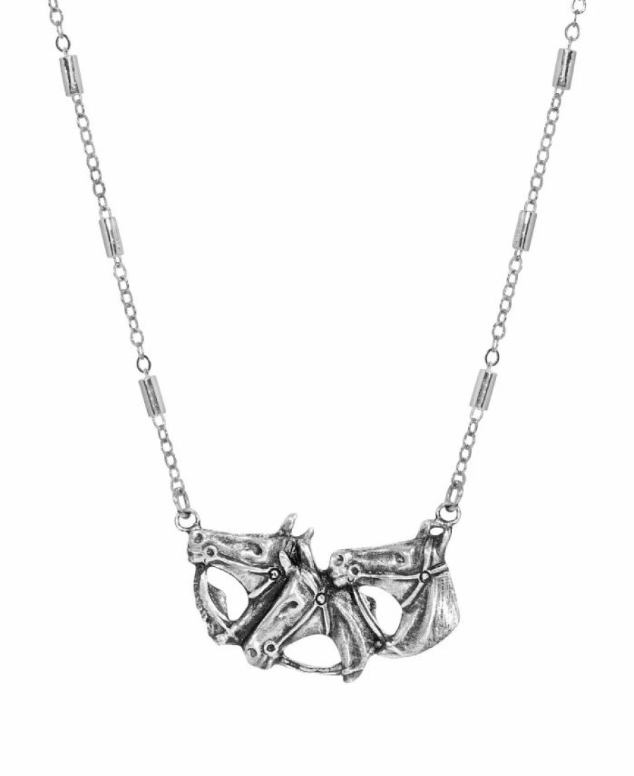 New * 2028 Horse Heads Necklace Silver-Tone