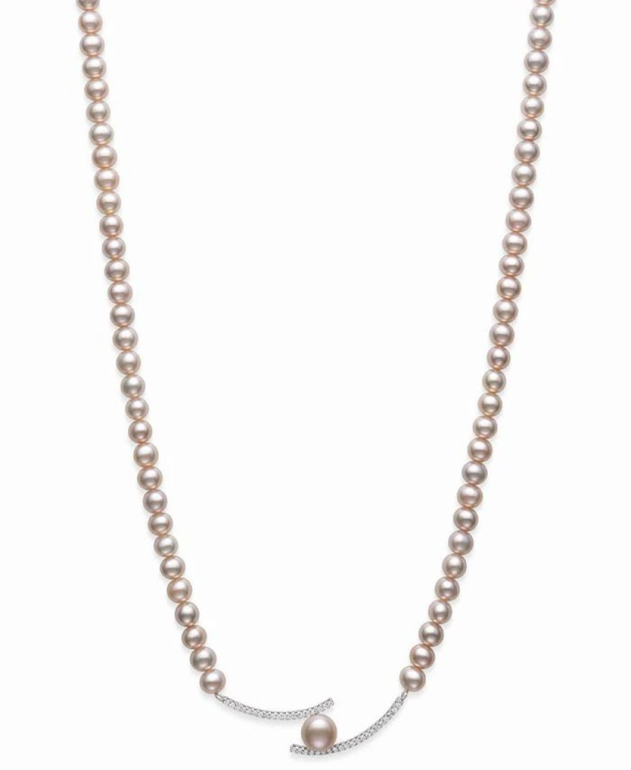 Clearance * Macy'S Pink Cultured Freshwater Pearl 5-8Mm And Cubic Zirconia Accent Necklace In Sterling Silver, 18 Pink