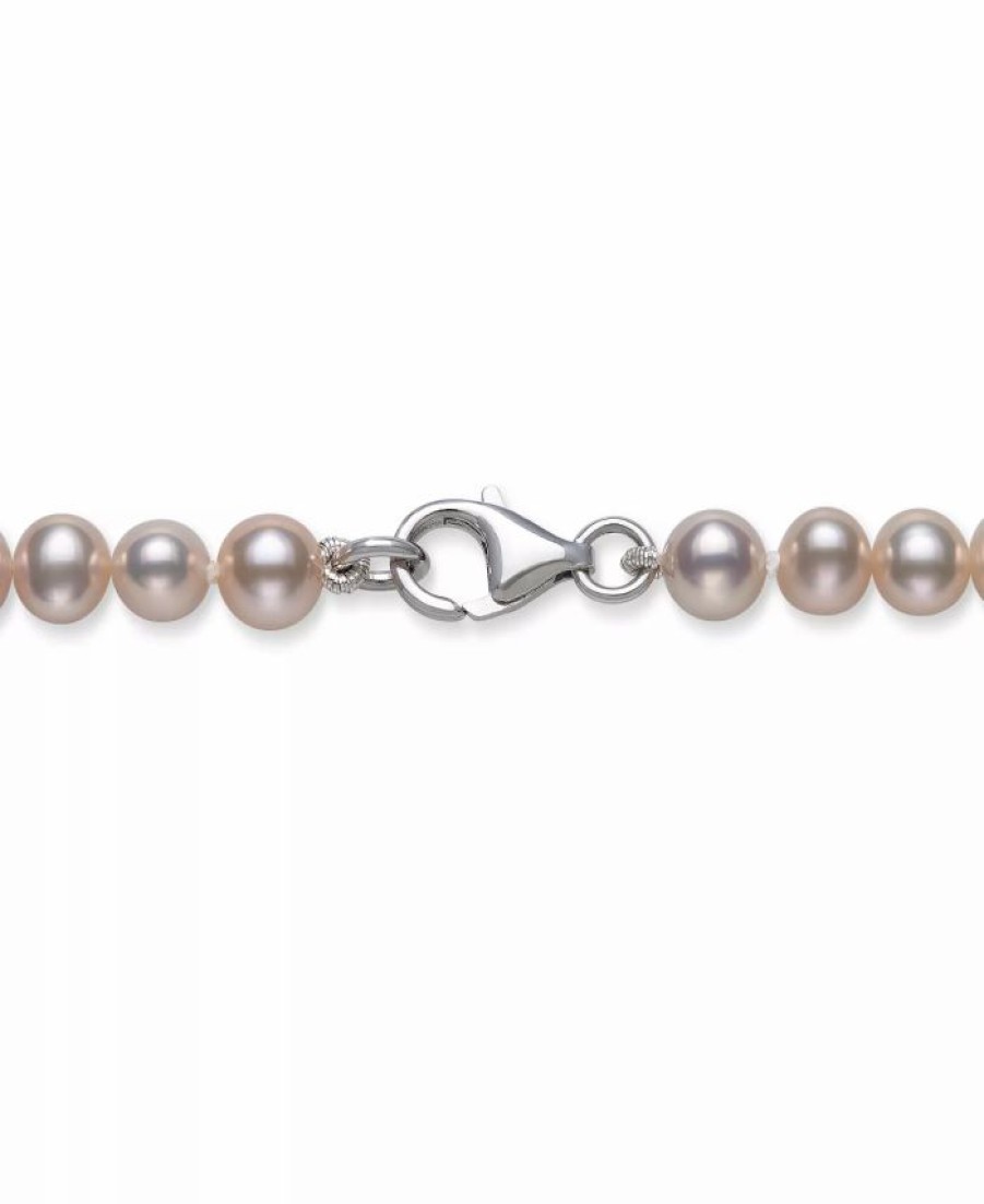 Clearance * Macy'S Pink Cultured Freshwater Pearl 5-8Mm And Cubic Zirconia Accent Necklace In Sterling Silver, 18 Pink