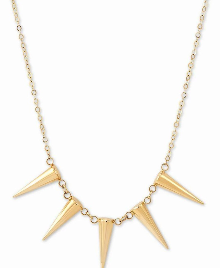 Clearance * Italian Gold Five Spike Frontal Necklace 17 In 14K Gold Yellow Gold