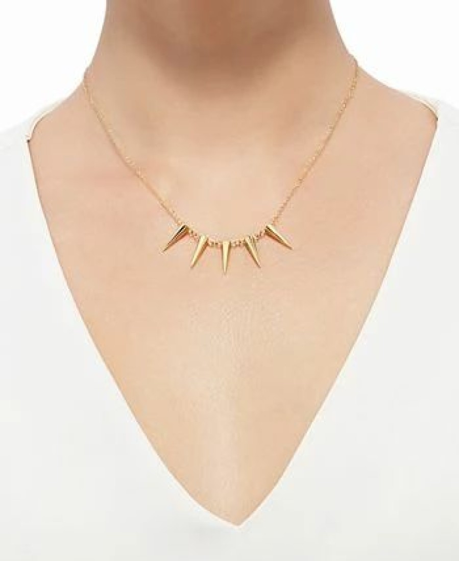 Clearance * Italian Gold Five Spike Frontal Necklace 17 In 14K Gold Yellow Gold