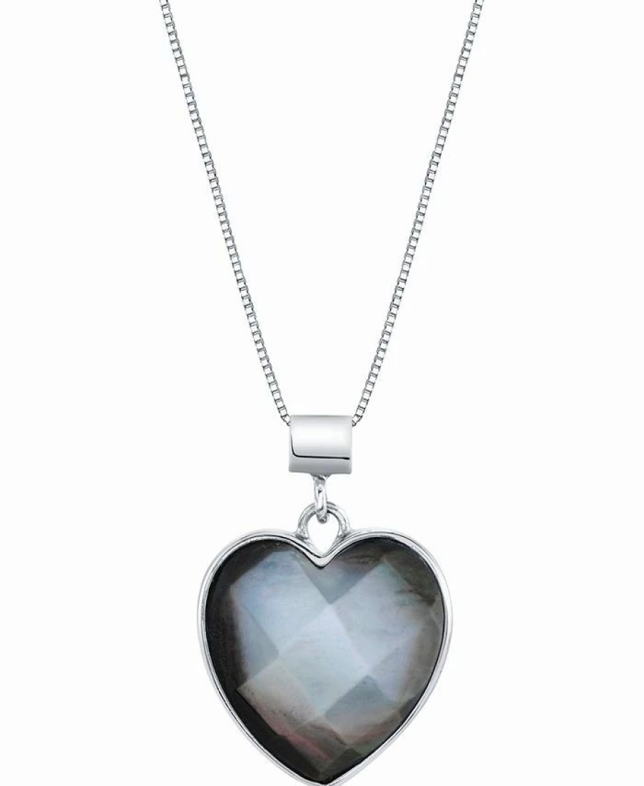 Online * Macy'S Black Mother-Of-Pearl Heart 18 Pendant Necklace In Sterling Silver Sterling Silver