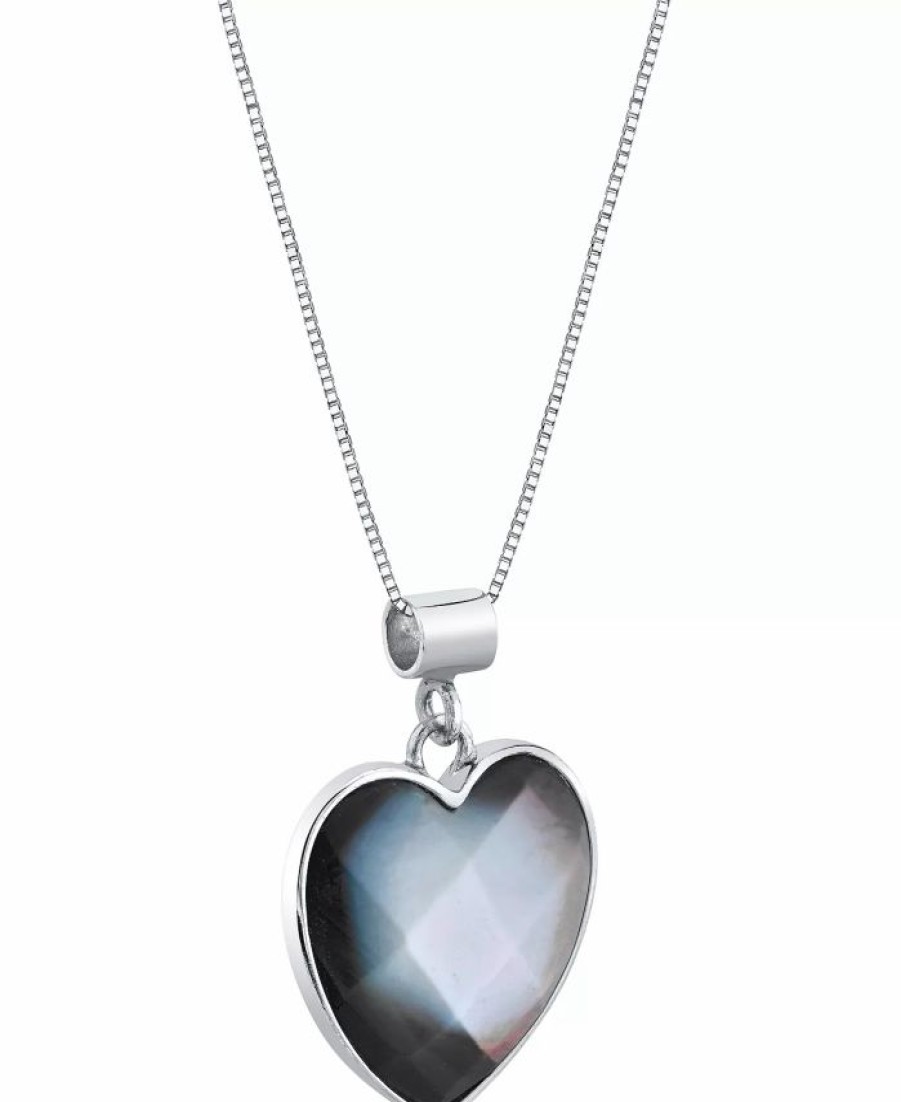 Online * Macy'S Black Mother-Of-Pearl Heart 18 Pendant Necklace In Sterling Silver Sterling Silver