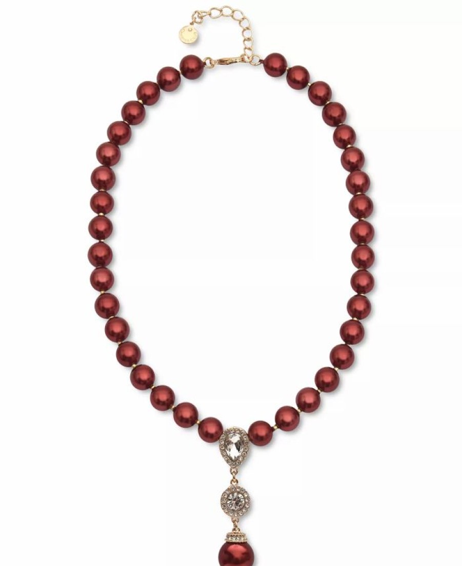 Online * Charter Club Gold-Tone Crystal Halo & Colored Imitation Pearl Lariat Necklace, 17 + 2 Extender, Created For Macy'S Red