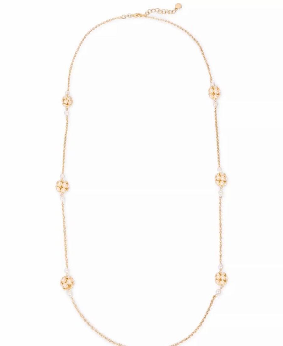 Hot * Charter Club Gold-Tone Imitation Pearl Flower Cluster Long Station Necklace, 42 + 2 Extender, Created For Macy'S Gold