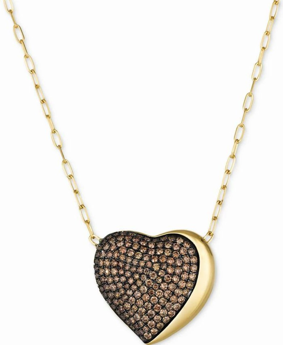 New * Godiva X Le Vian Chocolate Diamond Pave Heart Pendant Necklace (2-3/8 Ct. T.W.) In 14K Gold, 17 + 2 Extender 14K Honey Gold Necklace