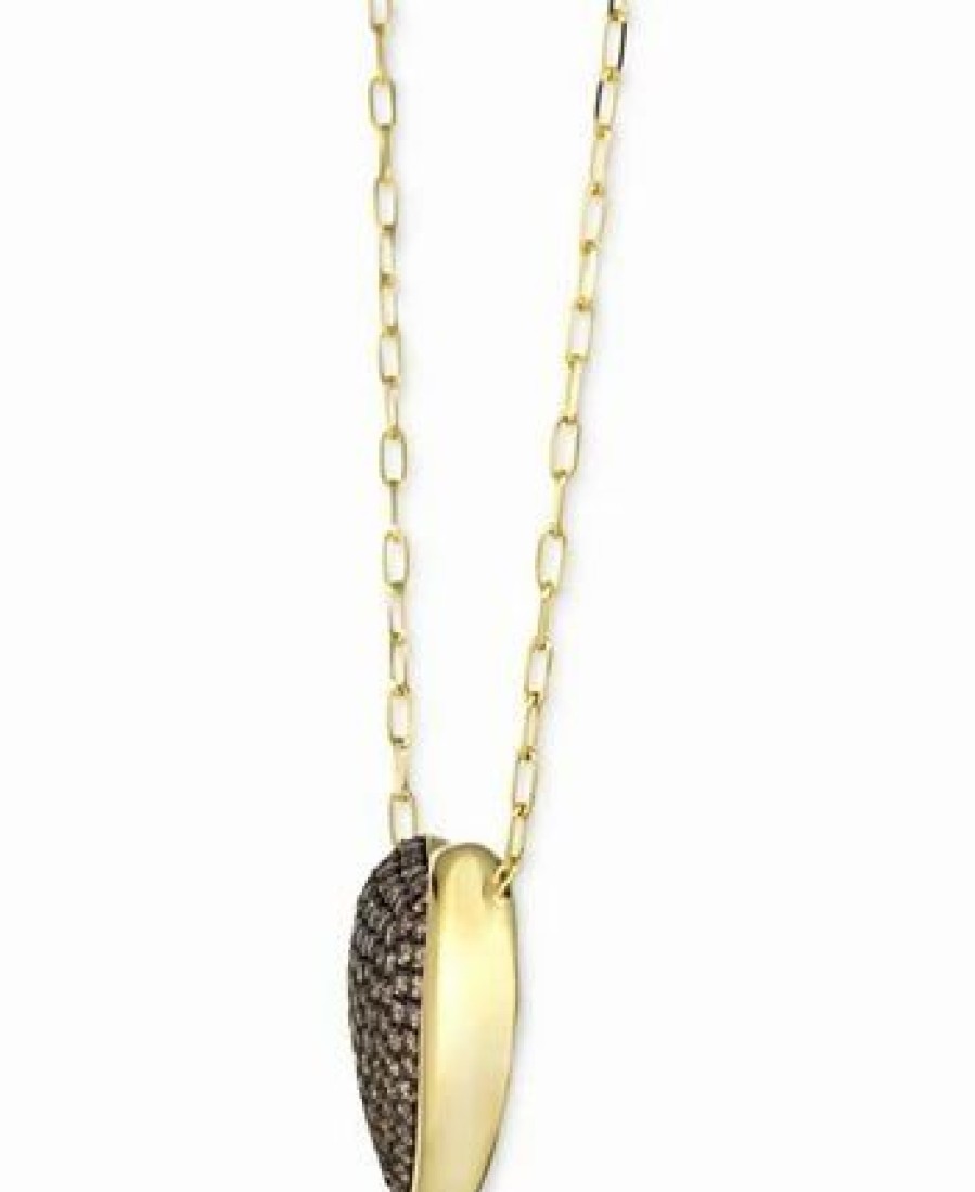 New * Godiva X Le Vian Chocolate Diamond Pave Heart Pendant Necklace (2-3/8 Ct. T.W.) In 14K Gold, 17 + 2 Extender 14K Honey Gold Necklace