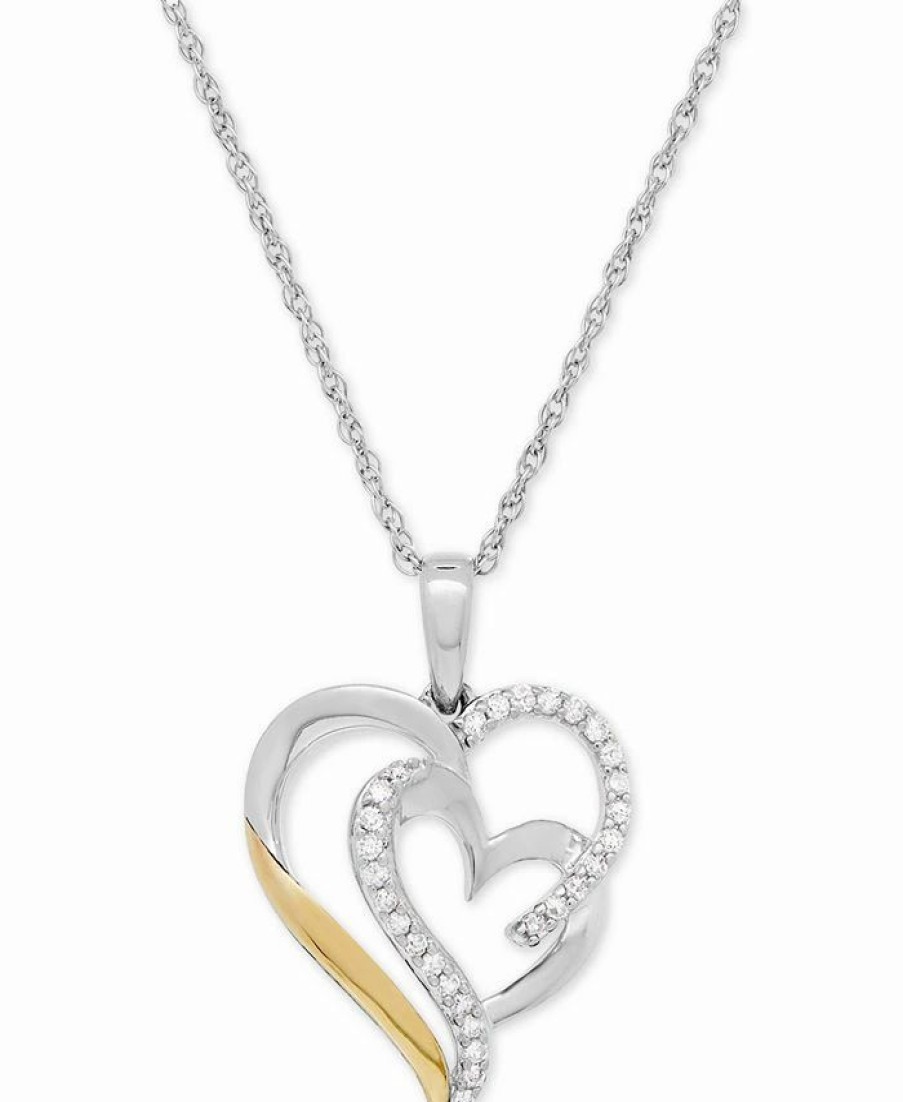 Clearance * Macy'S Diamond Heart Pendant Necklace (1/5 Ct. T.W.) In Sterling Silver And 14K Gold Two-Tone