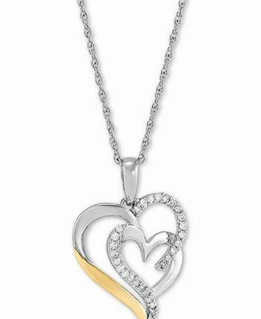 Clearance * Macy'S Diamond Heart Pendant Necklace (1/5 Ct. T.W.) In Sterling Silver And 14K Gold Two-Tone