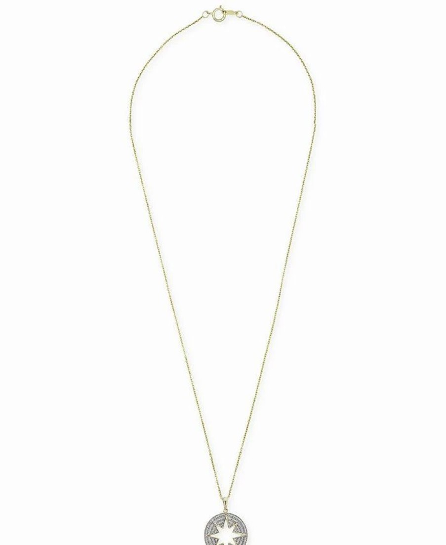 Online * Wrapped Diamond Pave Star Cut-Out Disc 20 Pendant Necklace (1/5 Ct. T.W.) In 14K Gold, Created For Macy'S Yellow Gold