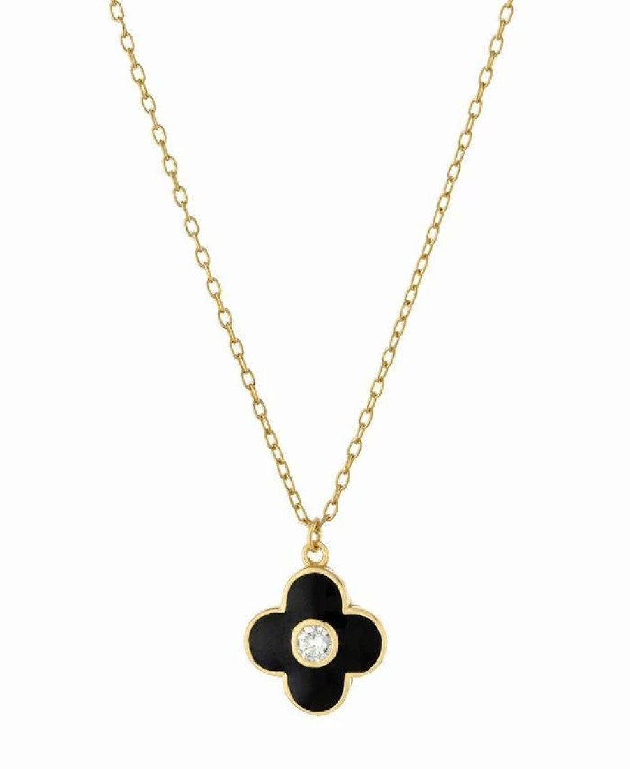 Clearance * Giani Bernini Clear Cubic Zirconia And Black Enameled Clover Pendant Gold Over Silver