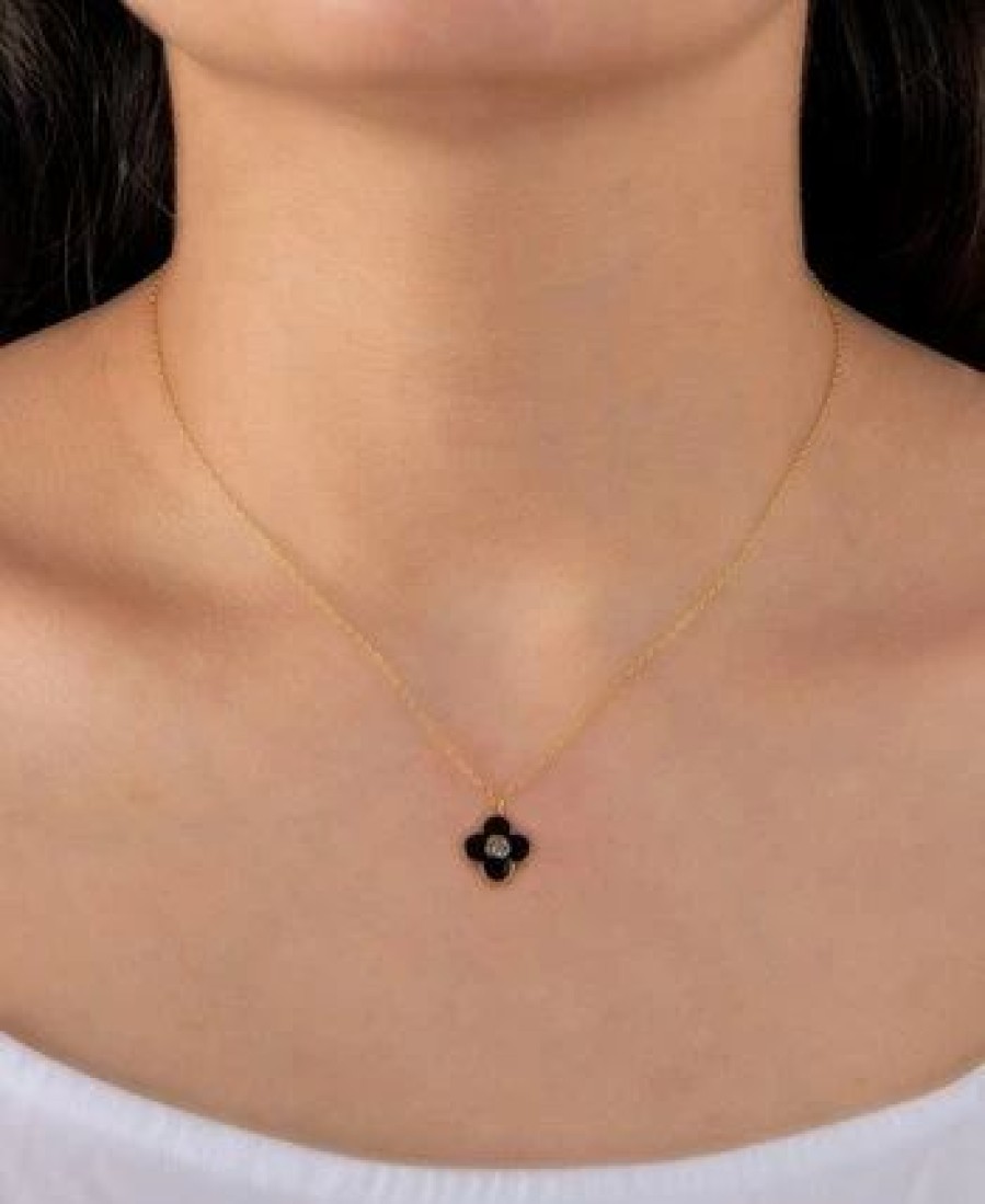 Clearance * Giani Bernini Clear Cubic Zirconia And Black Enameled Clover Pendant Gold Over Silver