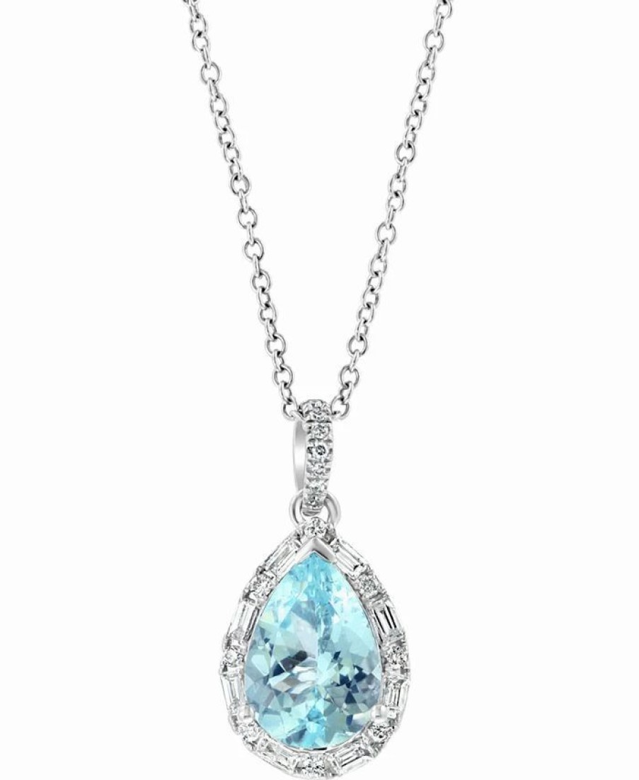 Online * Effy Collection Aquamarine (1-5/8 Ct. T.W.) & Diamond (1/4 Ct. T.W.) Halo 18 Pendant Necklace In 14K White Gold Aquamarine