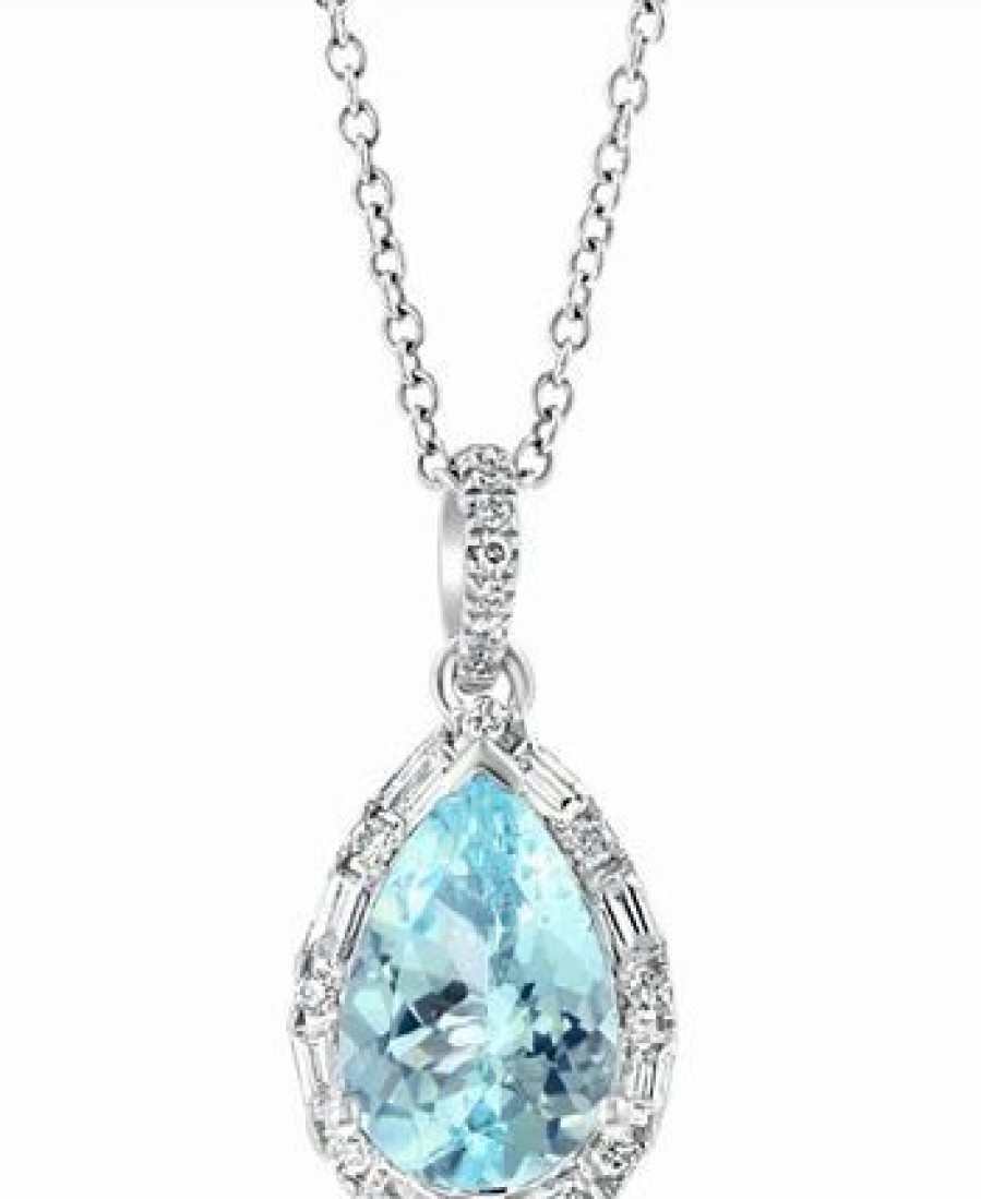 Online * Effy Collection Aquamarine (1-5/8 Ct. T.W.) & Diamond (1/4 Ct. T.W.) Halo 18 Pendant Necklace In 14K White Gold Aquamarine